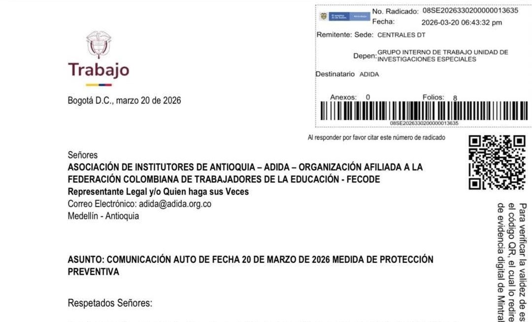 FECODE y ADIDA, en defensa del magisterio de Antioquia. Se suspenden medidas impuestas por la Gobernación de Antioquia contra el Magisterio